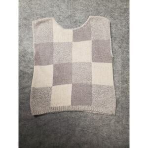VTG Women's L Gray & White Square Sleeveless Back Button Up Sweater